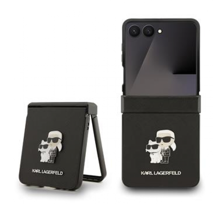 Karl Lagerfeld PU Saffiano Karl and Choupette Zadní Kryt pro Samsung Galaxy Z Flip 7 Black