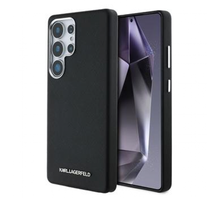 Karl Lagerfeld PU Saffiano Metal Logo and Frame Zadní Kryt pro Samsung Galaxy S25 Ultra Black