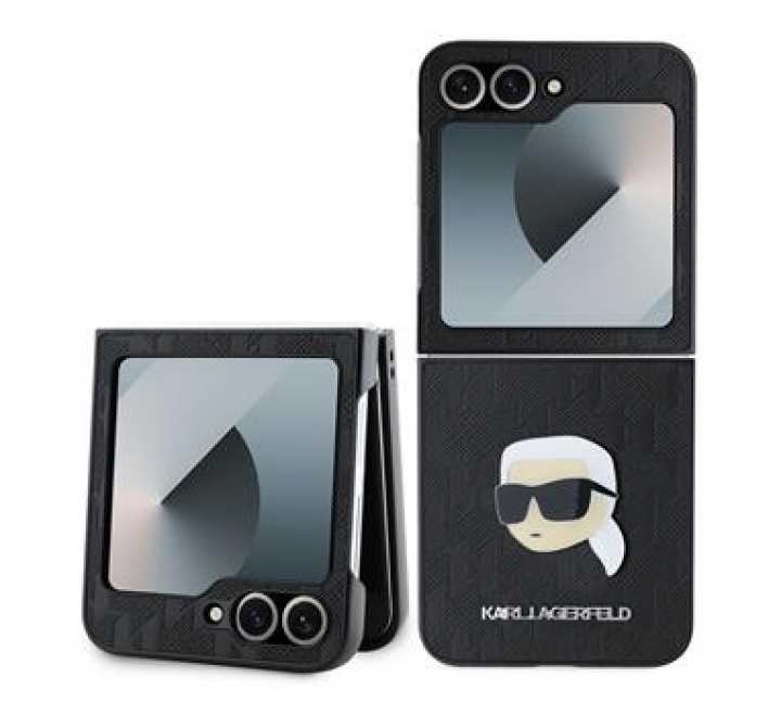 Karl Lagerfeld PU Saffiano Monogram Karl Head Zadní Kryt pro Samsung Galaxy Z Flip 6 Black