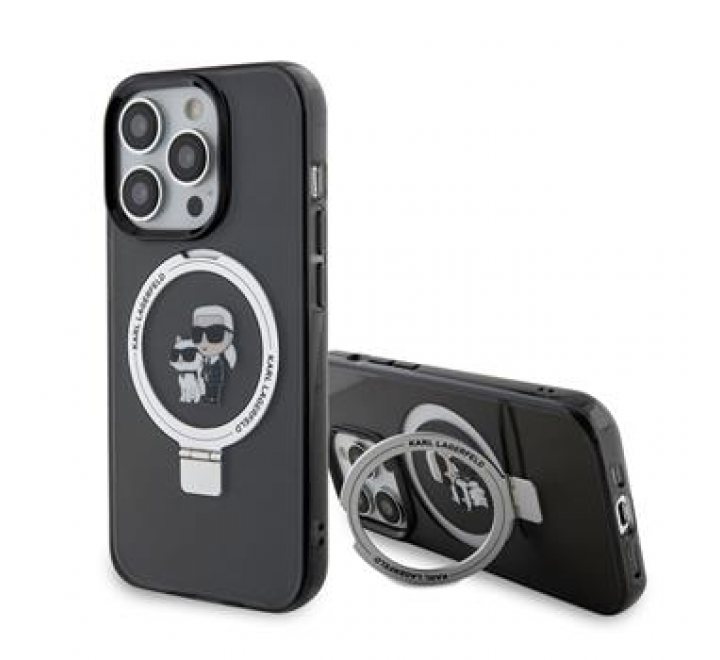 Karl Lagerfeld Ringstand Karl and Choupette MagSafe Zadní Kryt pro iPhone 15 Pro Black