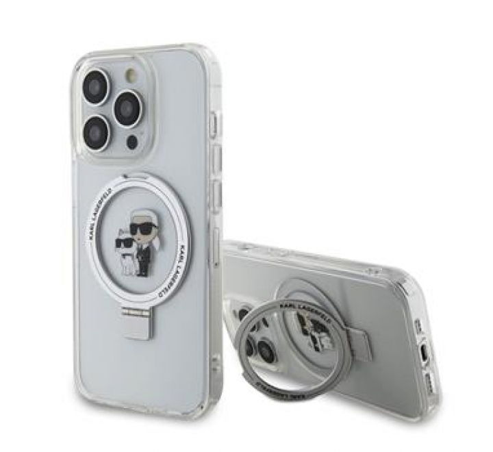 Karl Lagerfeld Ringstand Karl and Choupette MagSafe Zadní Kryt pro iPhone 15 Pro Max White