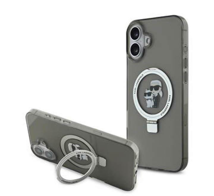 Karl Lagerfeld Ringstand Karl and Choupette MagSafe Zadní Kryt pro iPhone 16 Black