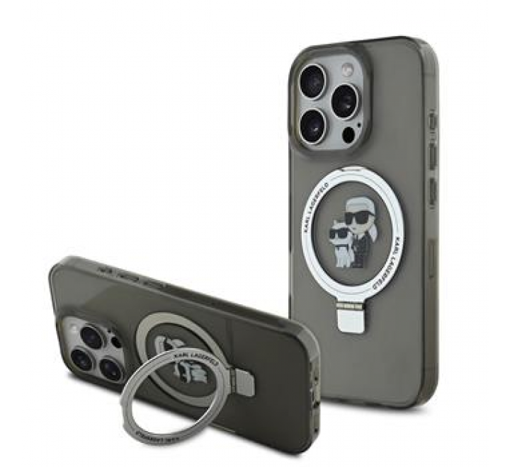 Karl Lagerfeld Ringstand Karl and Choupette MagSafe Zadní Kryt pro iPhone 16 Pro Max Black