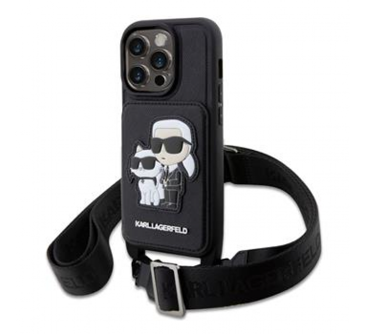 Karl Lagerfeld Saffiano Crossbody Karl and Choupette NFT Kryt pro iPhone 14 Pro Black