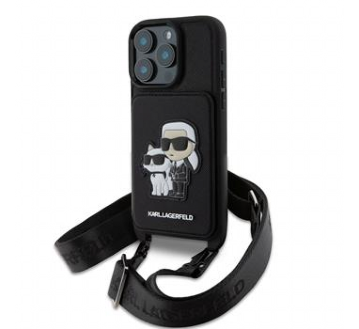 Karl Lagerfeld Saffiano Crossbody Popruh Karl and Choupette Kryt pro iPhone 16 Pro Black