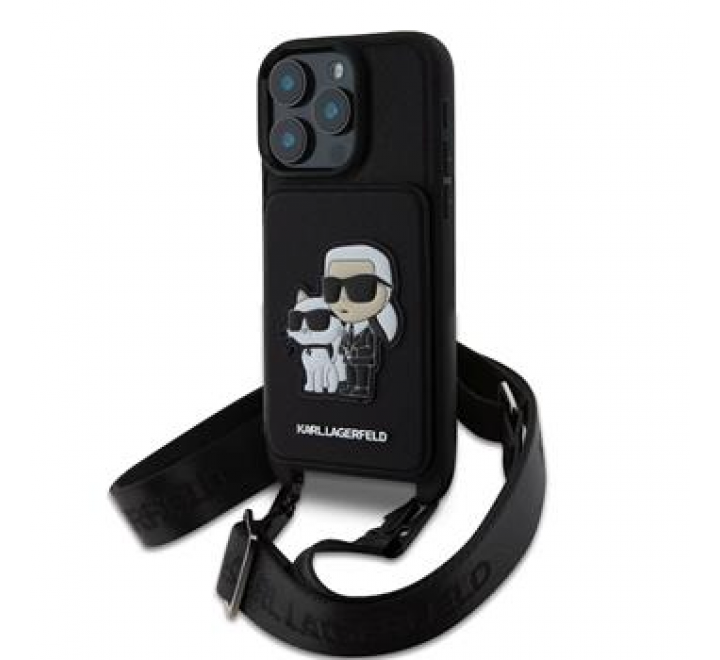 Karl Lagerfeld Saffiano Crossbody Popruh Karl and Choupette Kryt pro iPhone 16 Pro Max Black