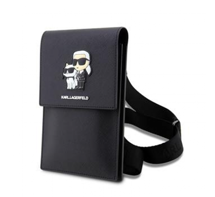 Karl Lagerfeld Saffiano Metal Logo NFT Wallet Phone Bag Black