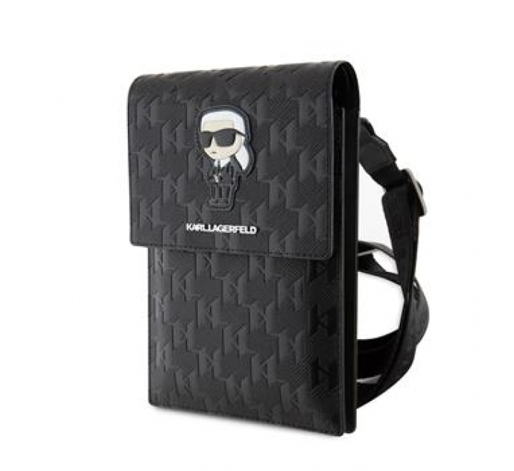 Karl Lagerfeld Saffiano Monogram Wallet Phone Bag Ikonik NFT Black