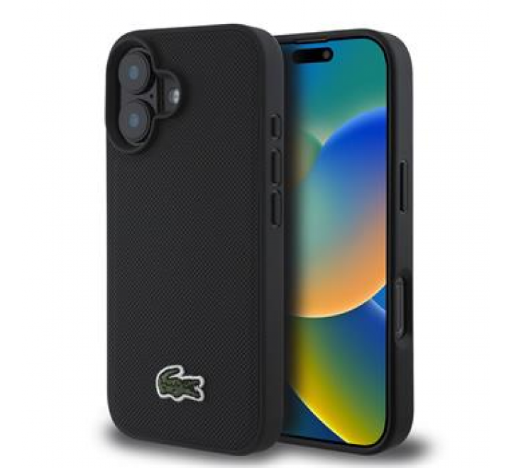 Lacoste Iconic Petit Pique Woven Logo MagSafe Zadní Kryt pro iPhone 16 Plus Black