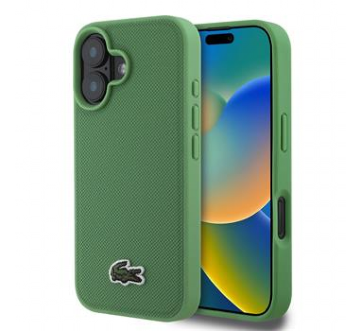 Lacoste Iconic Petit Pique Woven Logo MagSafe Zadní Kryt pro iPhone 16 Plus Green