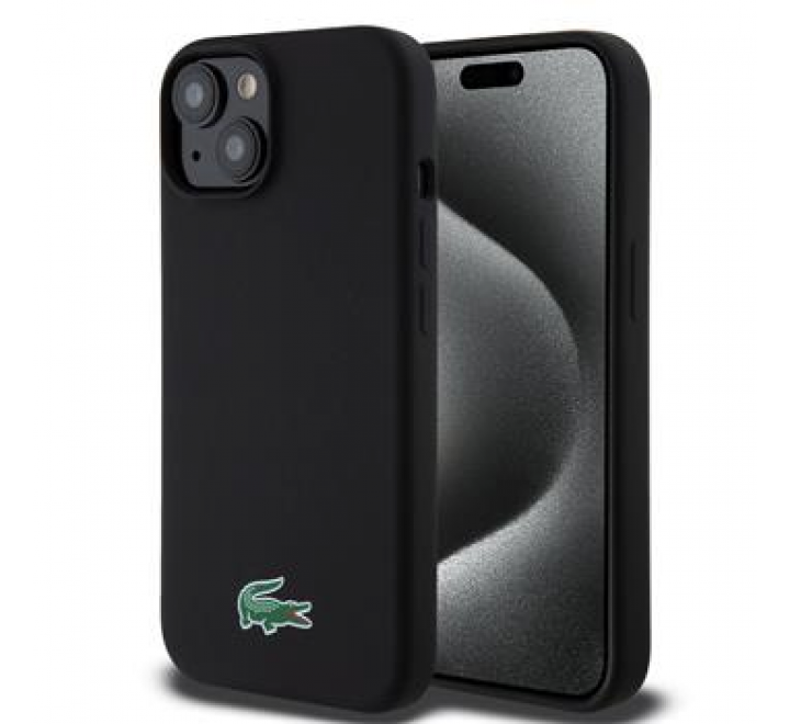 Lacoste Liquid Silicone Microfiber Croc Logo Magsafe Zadní Kryt pro iPhone 15 Black
