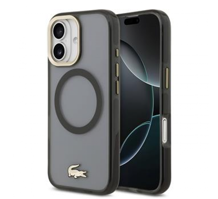 Lacoste PC/TPU Frosted Finish Gold Logo MagSafe Zadní Kryt pro iPhone 17 Black