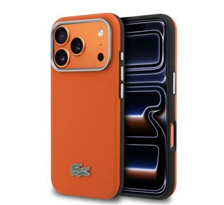 Lacoste PVC Petit Pique Semi Wrap MagSafe Kryt pro iPhone 17 Pro Orange