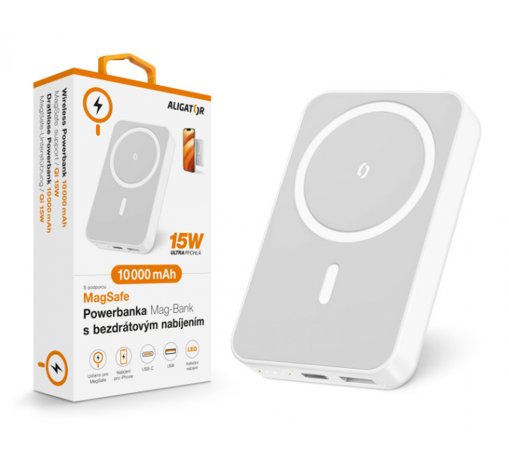 MagSafe Powerbanka Mag-Bank s bezdrátovým nabíjením, 10 000 mAh, bílá