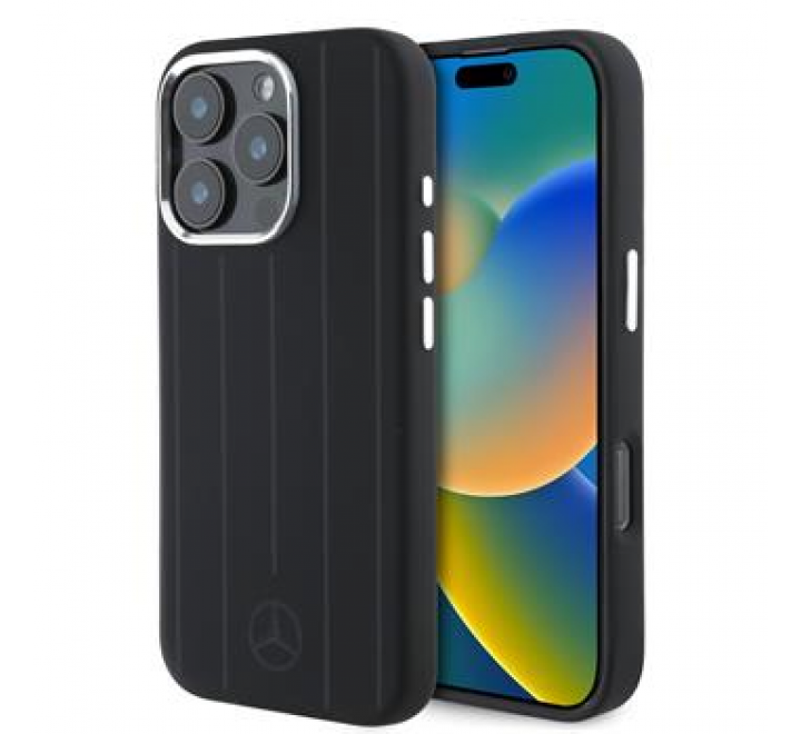 Mercedes Liquid Silicon Stripes Pattern MagSafe Zadní Kryt pro iPhone 16 Pro Black 