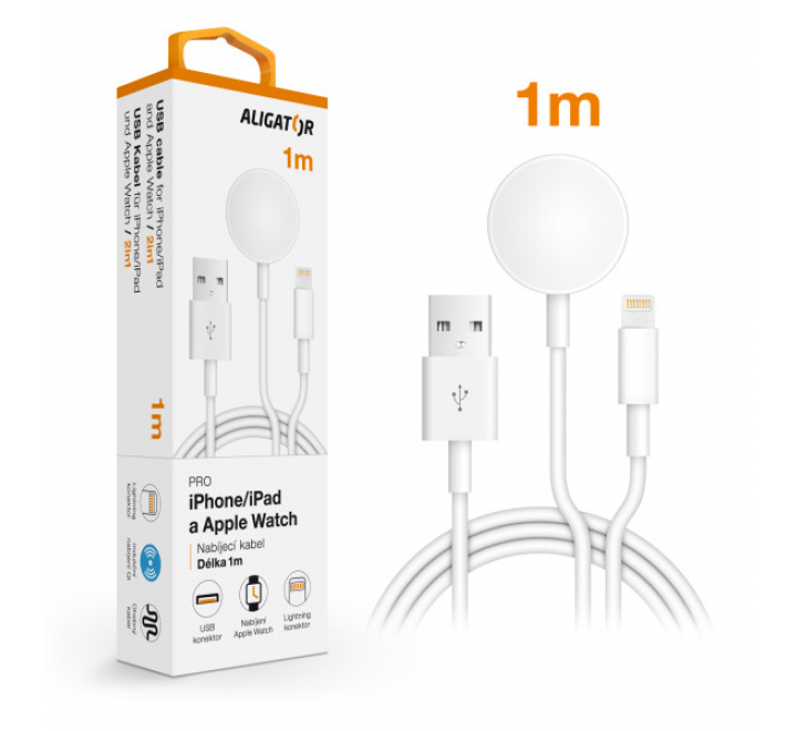 Nabíjecí kabel ALIGATOR 2v1 pro iPhone/iPad a Apple Watch, bílý