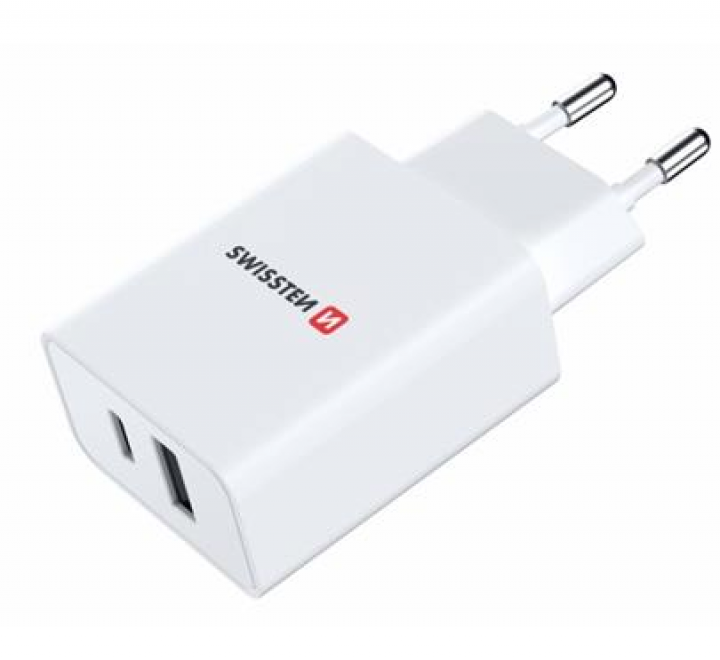 Nabíječka cestovní SWISSTEN GaN 1x USB-C + 1xUSB 30W (PD)