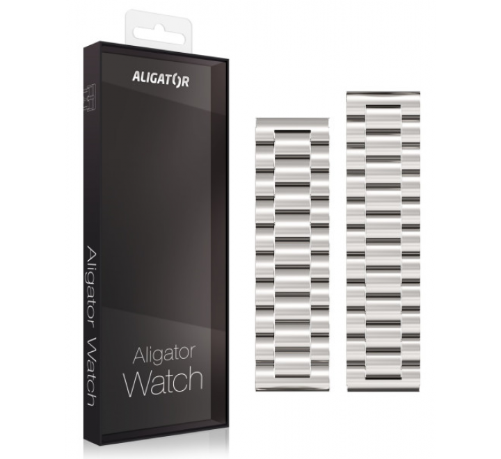 Náhradní kovový řemínek pro Aligator Watch Pro a Aligator Watch Pro X 22mm, stříbrný