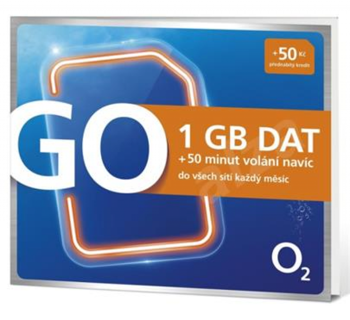 O2 SIM karta GO 1GB dat + 50 minut volání