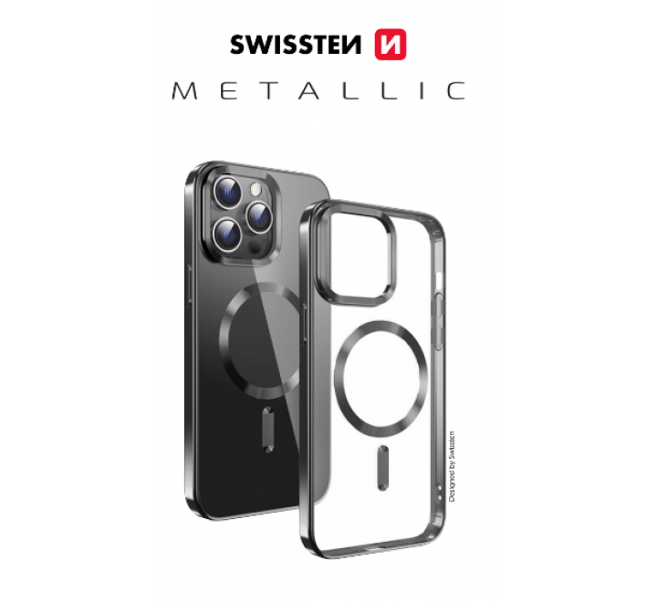 POUZDRO SWISSTEN CLEAR JELLY MagStick METALLIC PRO IPHONE 16 PRO MAX ČERNÉ