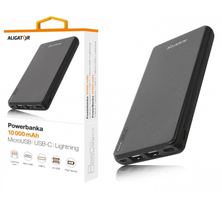 Powerbanka ALIGATOR PB1000, 10 000mAh 3v1, černá