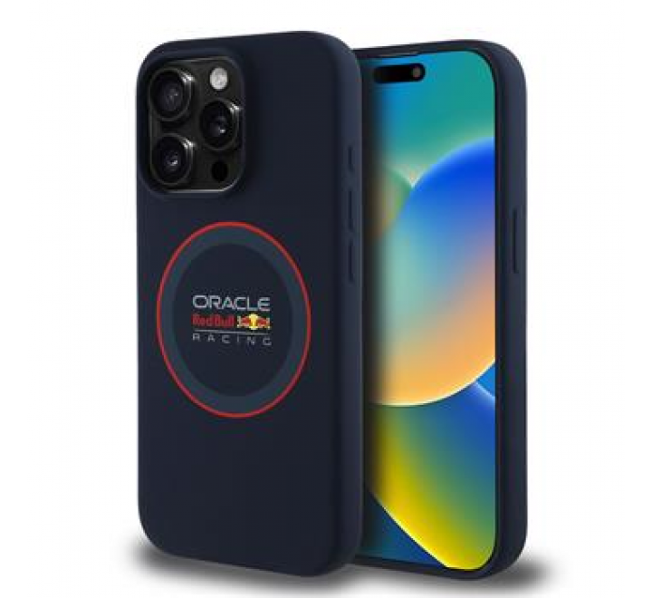 Red Bull Silicone Red Ring MagSafe Zadní Kryt pro iPhone 15 Pro Navy