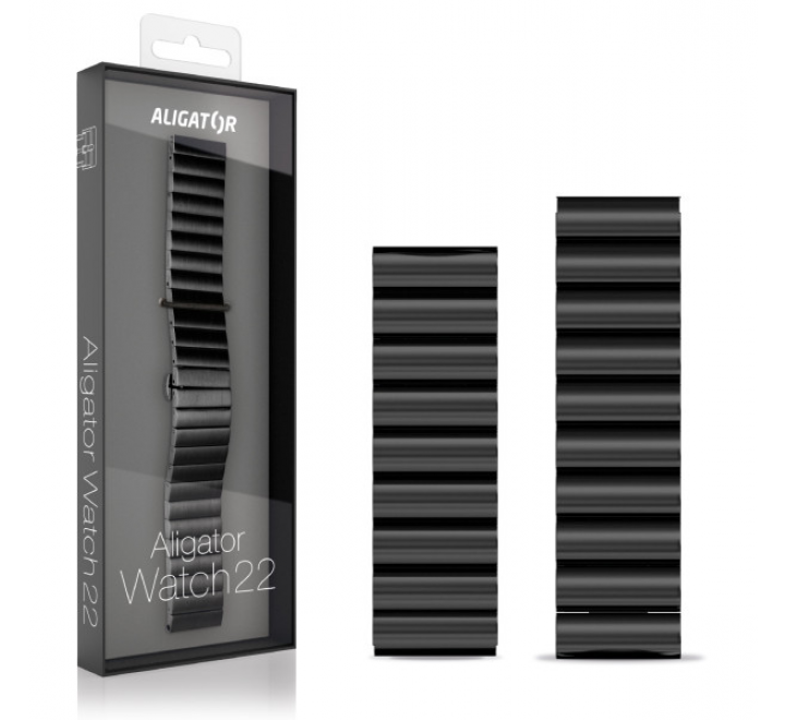 Řemínek kovový ALIGATOR 22mm, černý