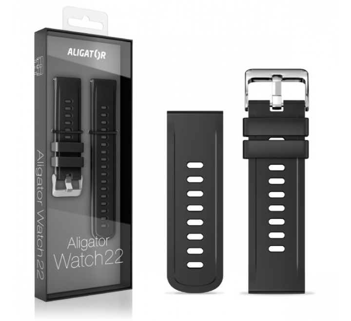 Řemínek silikonový ALIGATOR 22mm, černý