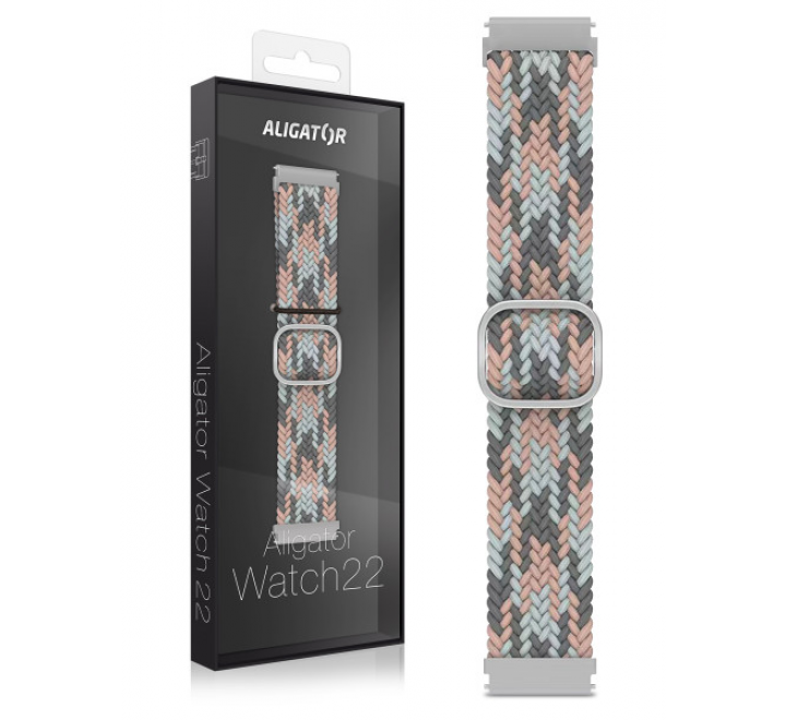 Řemínek textilní ALIGATOR 22mm, růžovo-šedý
