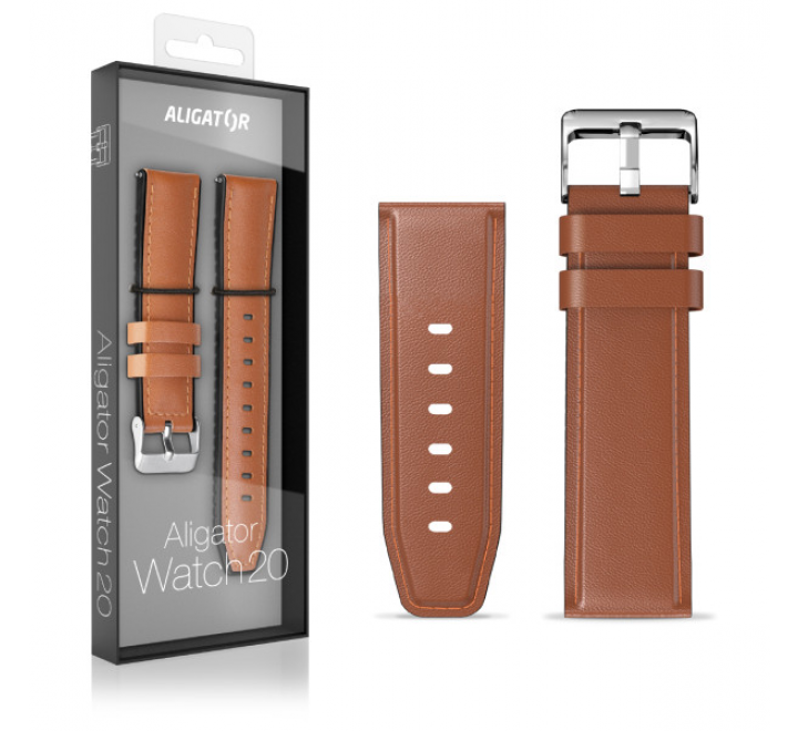 Řemínek ze syntetické kůže ALIGATOR 20mm, hnědý