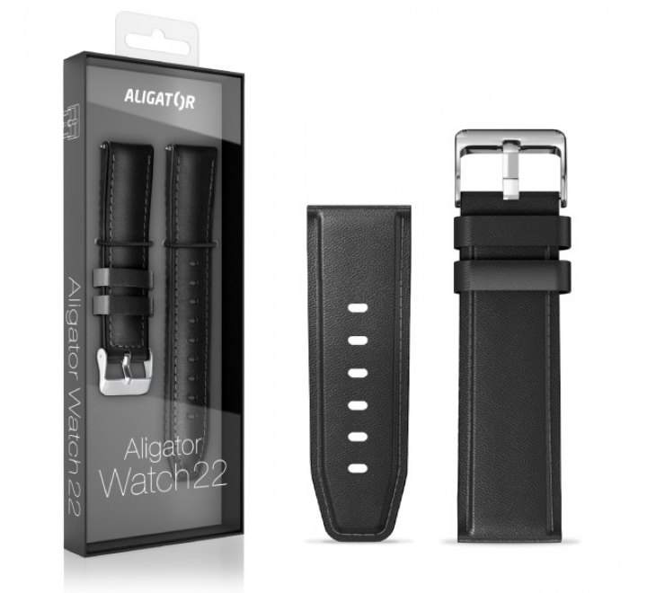 Řemínek ze syntetické kůže ALIGATOR 22mm, černý