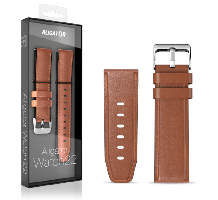 Řemínek ze syntetické kůže ALIGATOR 22mm, hnědý