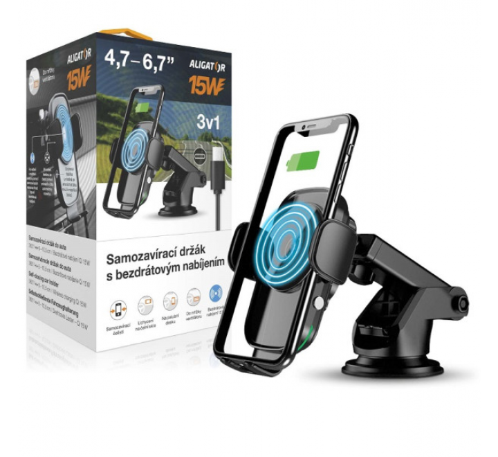 Samozavírací držák K2 s bezdrátovým nabíjením 15W, 3v1
