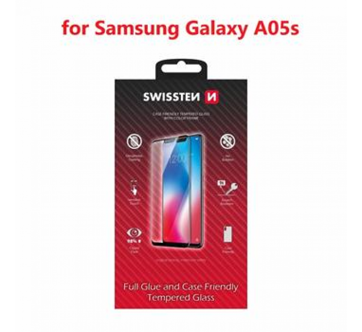 SKLO SWISSTEN FULL GLUE, COLOR FRAME, CASE FRIENDLY PRO SAMSUNG GALAXY A05s ČERNÉ