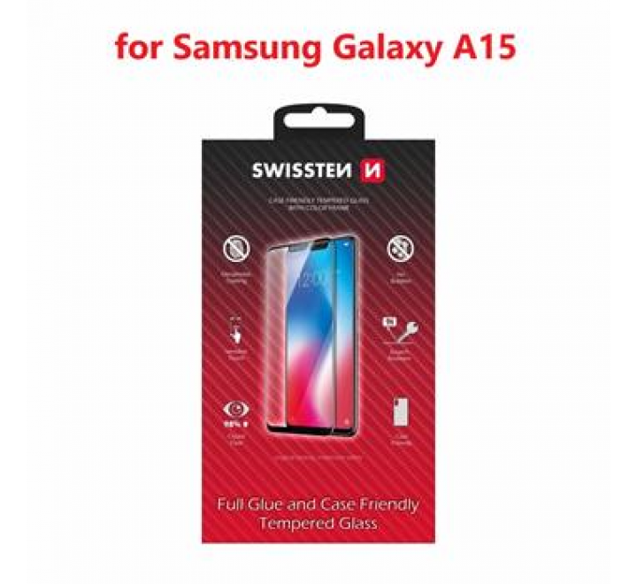 SKLO SWISSTEN FULL GLUE, COLOR FRAME, CASE FRIENDLY PRO SAMSUNG GALAXY A15 ČERNÉ