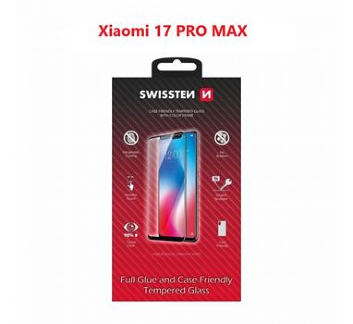 SKLO SWISSTEN FULL GLUE, COLOR FRAME, CASE FRIENDLY PRO XIAOMI 17 PRO MAX 5G ČERNÉ