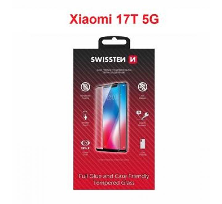 SKLO SWISSTEN FULL GLUE, COLOR FRAME, CASE FRIENDLY PRO XIAOMI 17T 5G ČERNÉ
