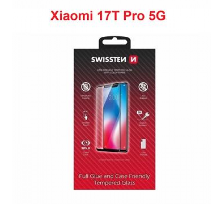SKLO SWISSTEN FULL GLUE, COLOR FRAME, CASE FRIENDLY PRO XIAOMI 17T PRO 5G ČERNÉ