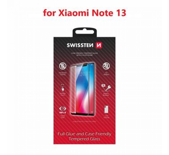 SKLO SWISSTEN FULL GLUE, COLOR FRAME, CASE FRIENDLY PRO XIAOMI NOTE 13 ČERNÉ