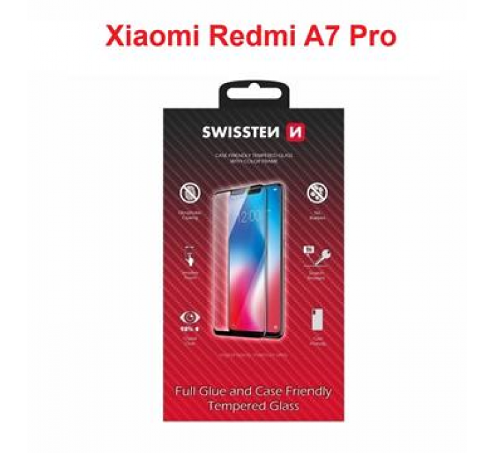 SKLO SWISSTEN FULL GLUE, COLOR FRAME, CASE FRIENDLY PRO XIAOMI REDMI A7 PRO 5G / 4G ČERNÉ