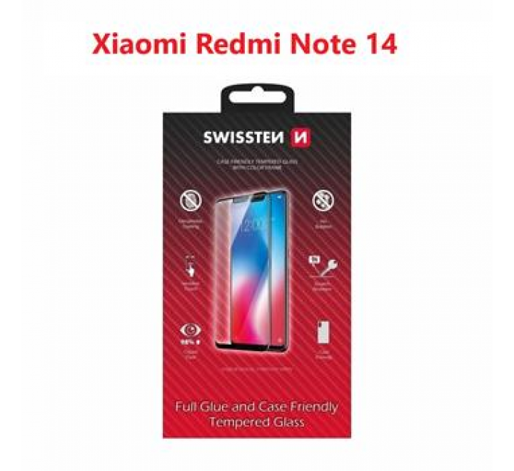 SKLO SWISSTEN FULL GLUE, COLOR FRAME, CASE FRIENDLY PRO XIAOMI REDMI NOTE 14 5G ČERNÉ