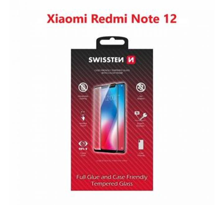SKLO SWISSTEN FULL GLUE, COLOR FRAME, CASE FRIENDLY XIAOMI REDMI NOTE 12 ČERNÉ
