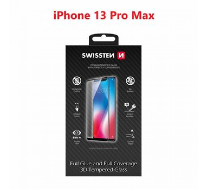 SKLO SWISSTEN ULTRA DURABLE 3D FULL GLUE GLASS APPLE IPHONE 13 Pro Max ČERNÉ