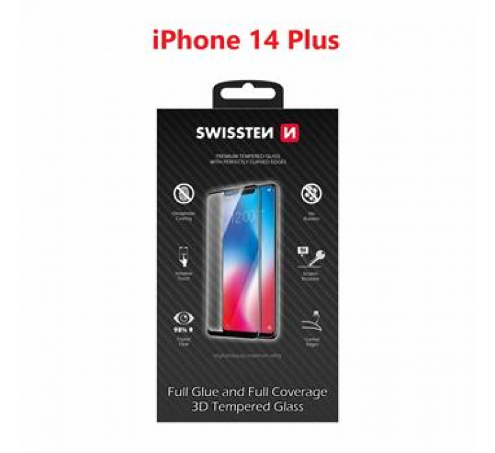 SKLO SWISSTEN ULTRA DURABLE 3D FULL GLUE GLASS APPLE IPHONE 14 PLUS ČERNÉ