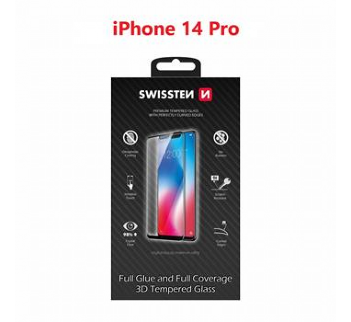 SKLO SWISSTEN ULTRA DURABLE 3D FULL GLUE GLASS APPLE IPHONE 14 PRO ČERNÉ