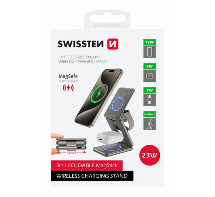 SWISSTEN BEZDRÁTOVÁ HLINÍKOVÁ NABÍJEČKA AL1 ŠEDÁ (kompatibilní s MagSafe)