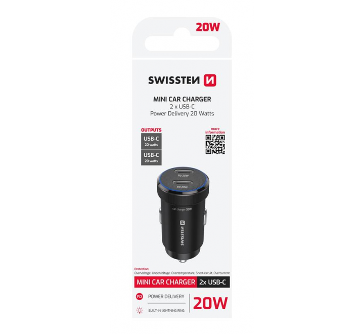 SWISSTEN CL ADAPTÉR 2x USB-C PD, 20W ČERNÝ 