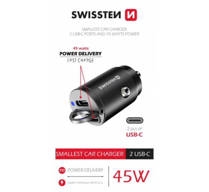 SWISSTEN CL ADAPTÉR POWER DELIVERY 2x USB-C  45W NANO ČERNÝ