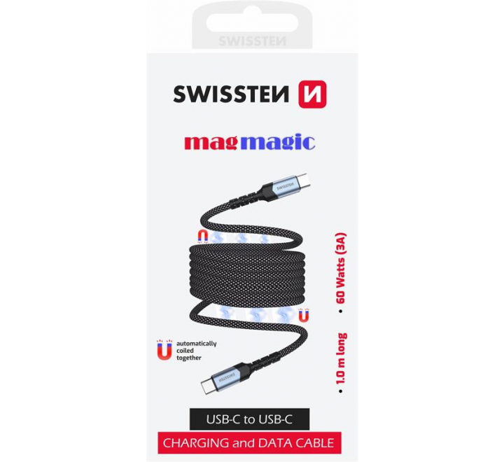 SWISSTEN MAGNETICKÝ DATOVÝ KABEL SAMONAVÍJECÍ USB-C / USB-C 1 M