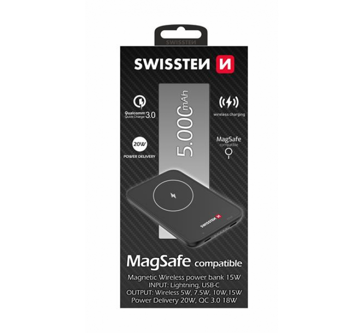 SWISSTEN POWER BANK FOR IPHONE 12, 12 PRO, 12 PRO MAX, 13, 13 PRO MAX (MagSafe compatible) 5000 mAh